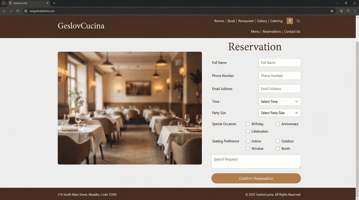 Restaurant Template - Reserve Table