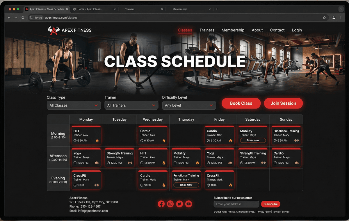 Fitness Center - Classes Schedule